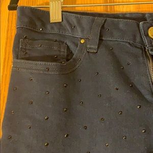 Cache navy skinny jeans with tiny stones, size 6